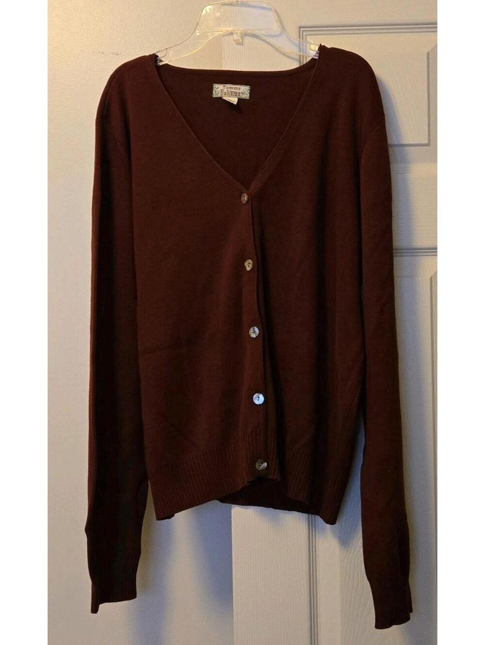 Vtg Tommy Bahama Silk Cotton Maroon V-Neck Button Cardigan Sweater Sz XL Office